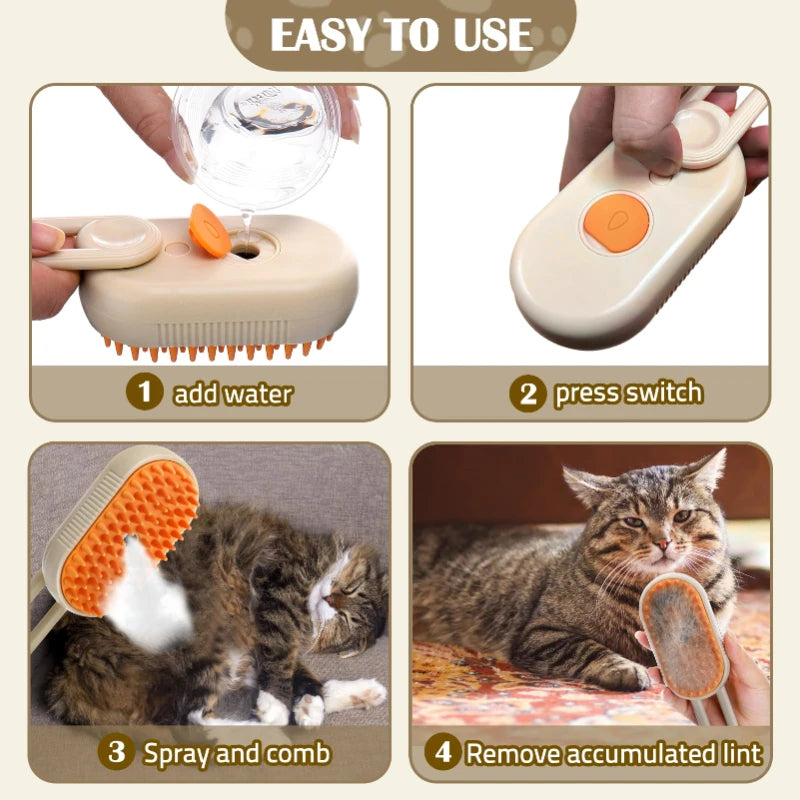 Revolutionary 3-in-1 Steam Brush for Cats and Dogs – Effortless Grooming, Gentle Massage, and Effective Hair Removal!