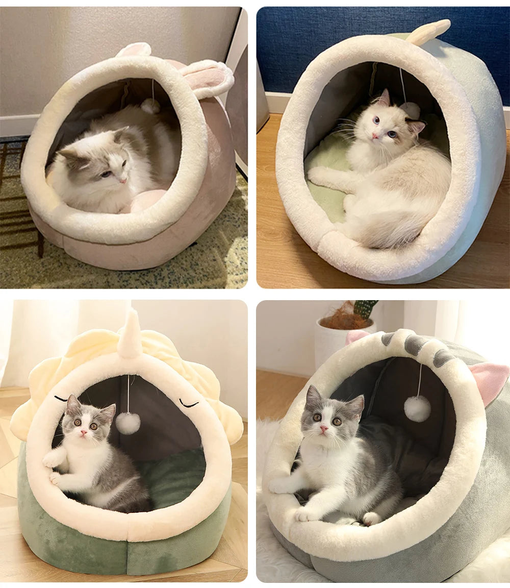 Cozy Cartoon Cat Bed - Foldable, Washable, and Perfect for Small Dogs and Cats
