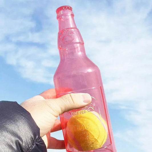 Interactive Dog Chew Toy - Bite-Resistant Beer Bottle with Squeaky Tennis Ball for Fun Playtime