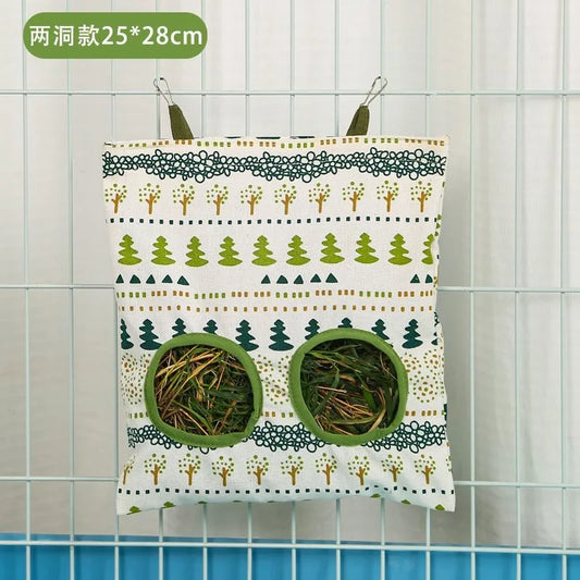 Multi-Hole Hanging Feeding Bag for Small Pets - Perfect Hay Dispenser for Rabbits, Guinea Pigs, and More!
