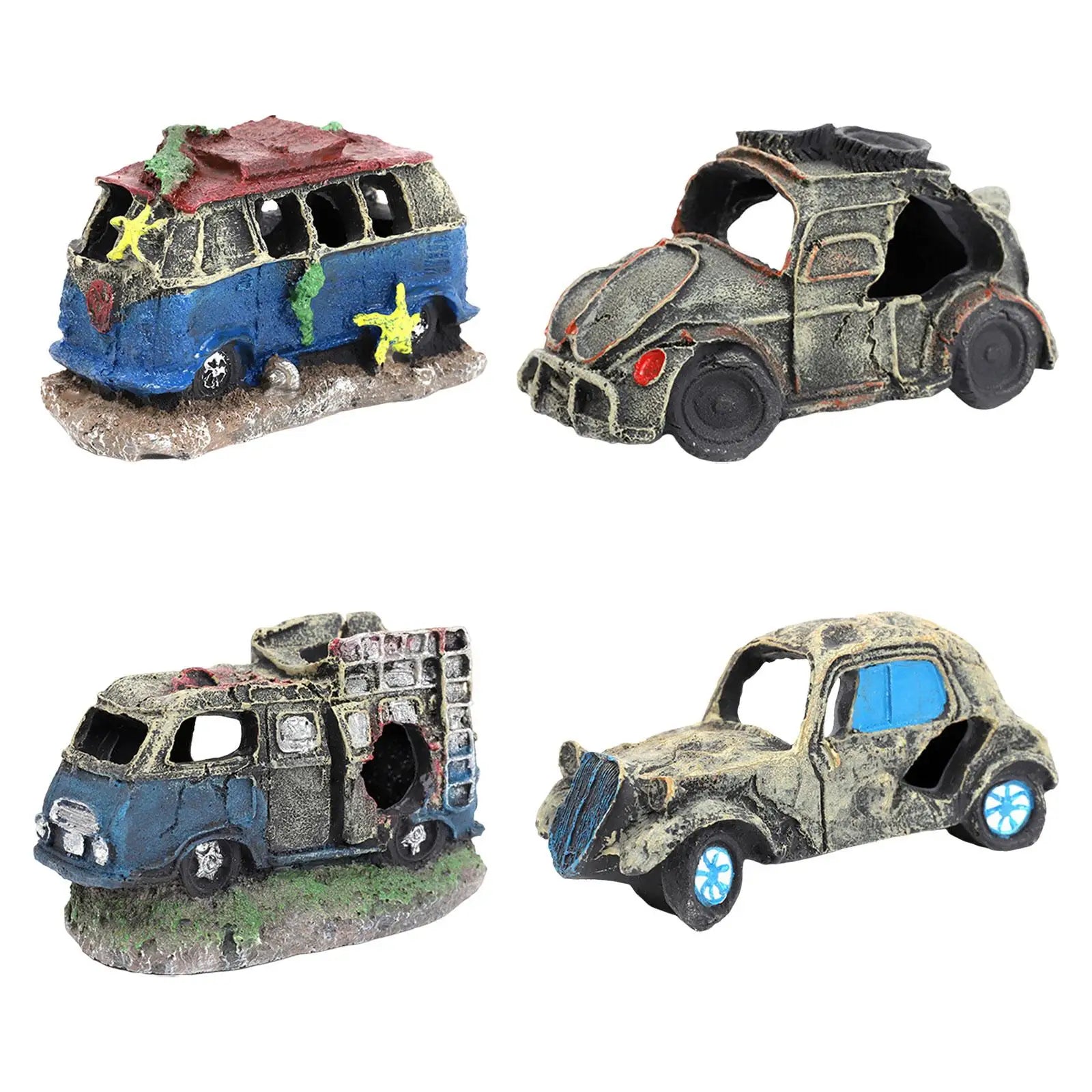 Transform Your Aquarium with Our Realistic Resin Car Wreck Decoration - Perfect Hideout for Fish and Aquatic Pets!