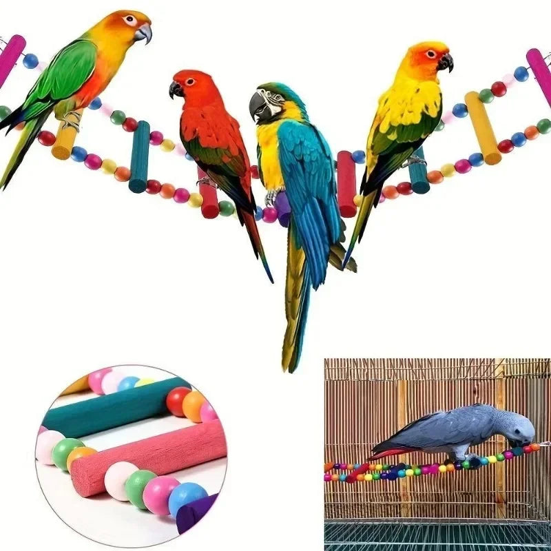 Colorful Wooden Bird Parrot Toys - Fun Hanging Ladders & Hammock Swing for Pet Birds
