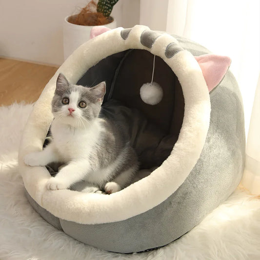 Cozy Cartoon Cat Bed - Foldable, Washable, and Perfect for Small Dogs and Cats