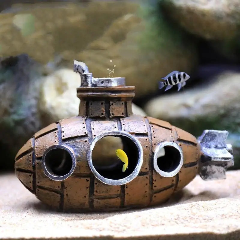 Transform Your Aquarium with Our Stunning Resin Submarine Ornaments - Perfect Fish and Shrimp Shelter!