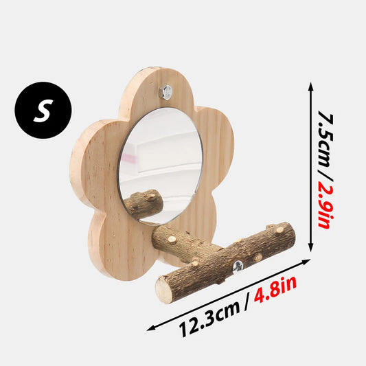 Natural Wood Bird Perch with Mirror - Perfect Stand for Parrots and Small Birds