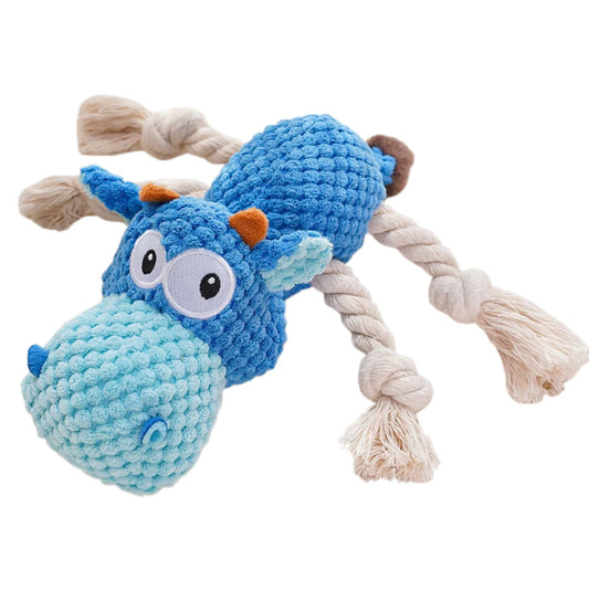 Hippopotamus Plush Squeaky Dog Toy for Medium Dogs - Fun Chew Toy with Rope for Playtime and Bonding