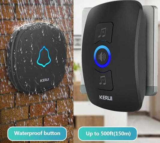 Home Security Welcome Wireless Doorbell Smart Chimes Doorbell Alarm LED light 32 Songs with Waterproof Touch Button-0